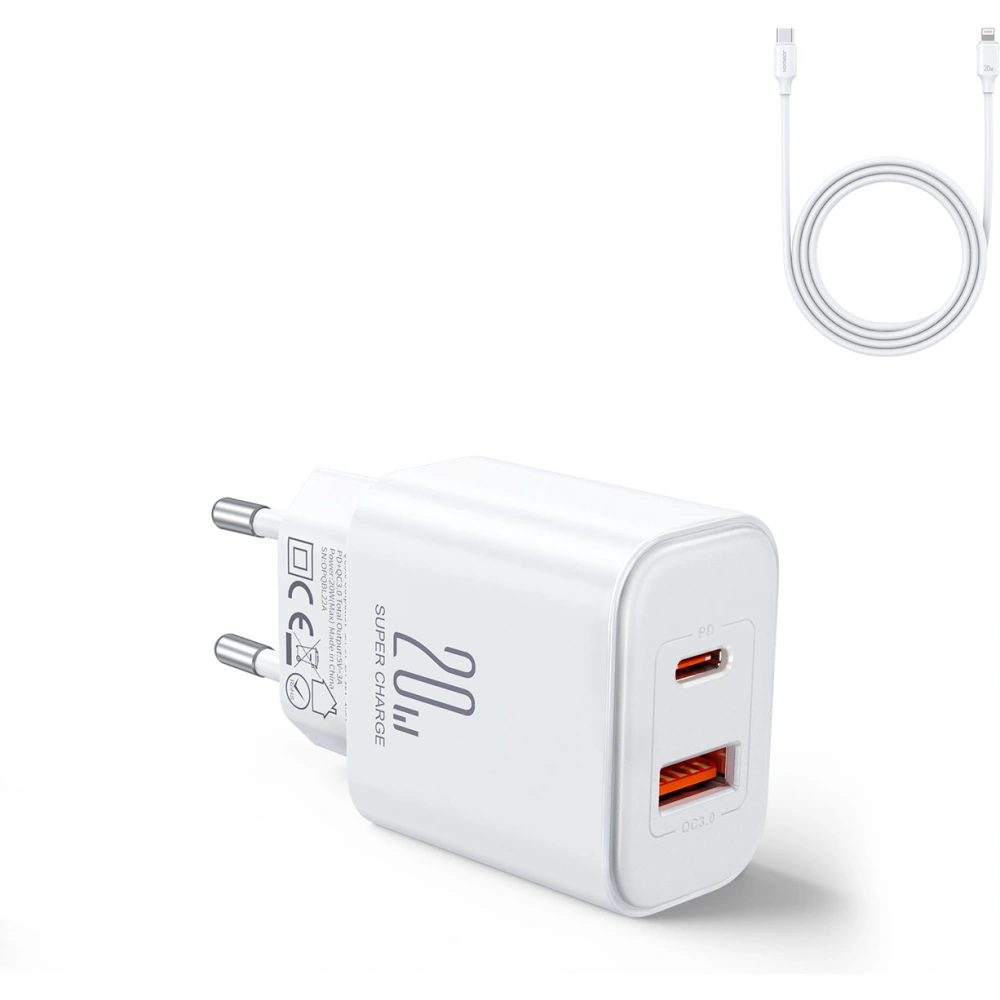 Wholesale Joyroom JR-TCF05 Wall Charger USB-C/USB-A 20W white + USB-C/Lightning Cable 1m - JYR774 - {ean13} - Hurt
