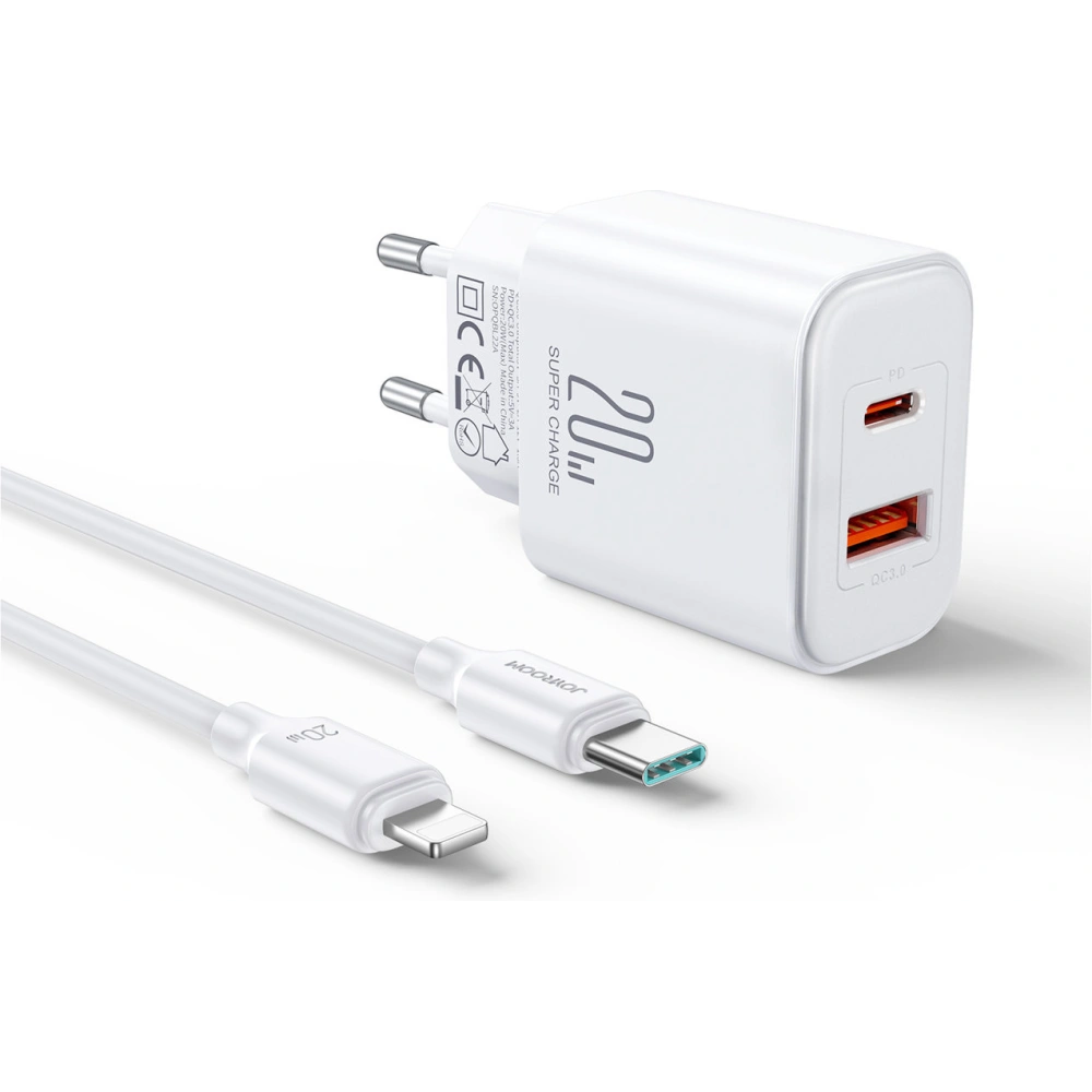 Wholesale Joyroom JR-TCF05 Wall Charger USB-C/USB-A 20W white + USB-C/Lightning Cable 1m - JYR774 - {ean13} - Hurt