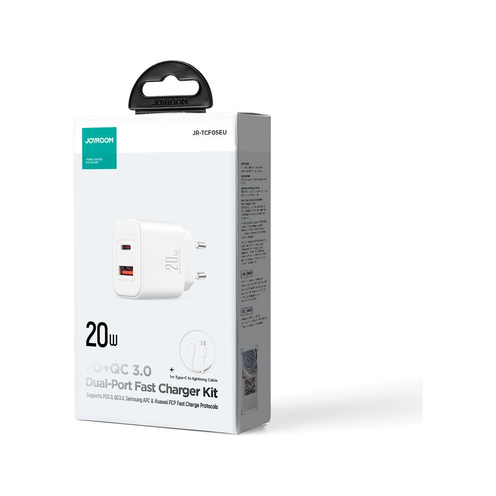 Wholesale Joyroom JR-TCF05 Wall Charger USB-C/USB-A 20W white + USB-C/Lightning Cable 1m - JYR774 - {ean13} - Hurt
