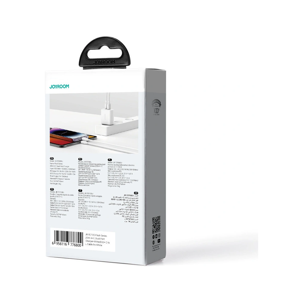 Wholesale Joyroom JR-TCF05 Wall Charger USB-C/USB-A 20W white + USB-C/Lightning Cable 1m - JYR774 - {ean13} - Hurt
