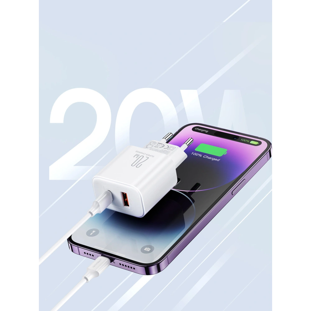 Wholesale Joyroom JR-TCF05 Wall Charger USB-C/USB-A 20W white + USB-C/Lightning Cable 1m - JYR774 - {ean13} - Hurt