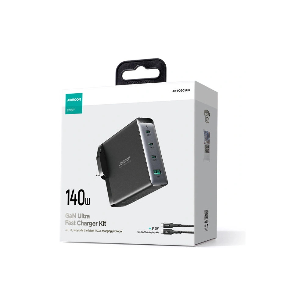Wholesale Joyroom JR-TCG05EU GaN Wall Charger 3x USB-C/USB-A 140W black + USB-C/USB-C Cable 240W 1.2m - JYR775 - {ean13} - Hurt