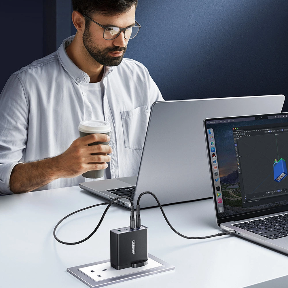 Wholesale Joyroom JR-TCG05EU GaN Wall Charger 3x USB-C/USB-A 140W black + USB-C/USB-C Cable 240W 1.2m - JYR775 - {ean13} - Hurt
