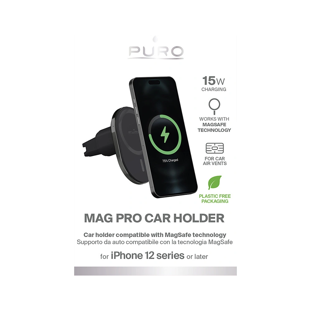 Hurtownia GSM - MagSafe vezeték nélküli töltővel ellátott autós tartó PURO MagPro Car Holder (fekete) - PUR722 - {ean13} - Hurt
