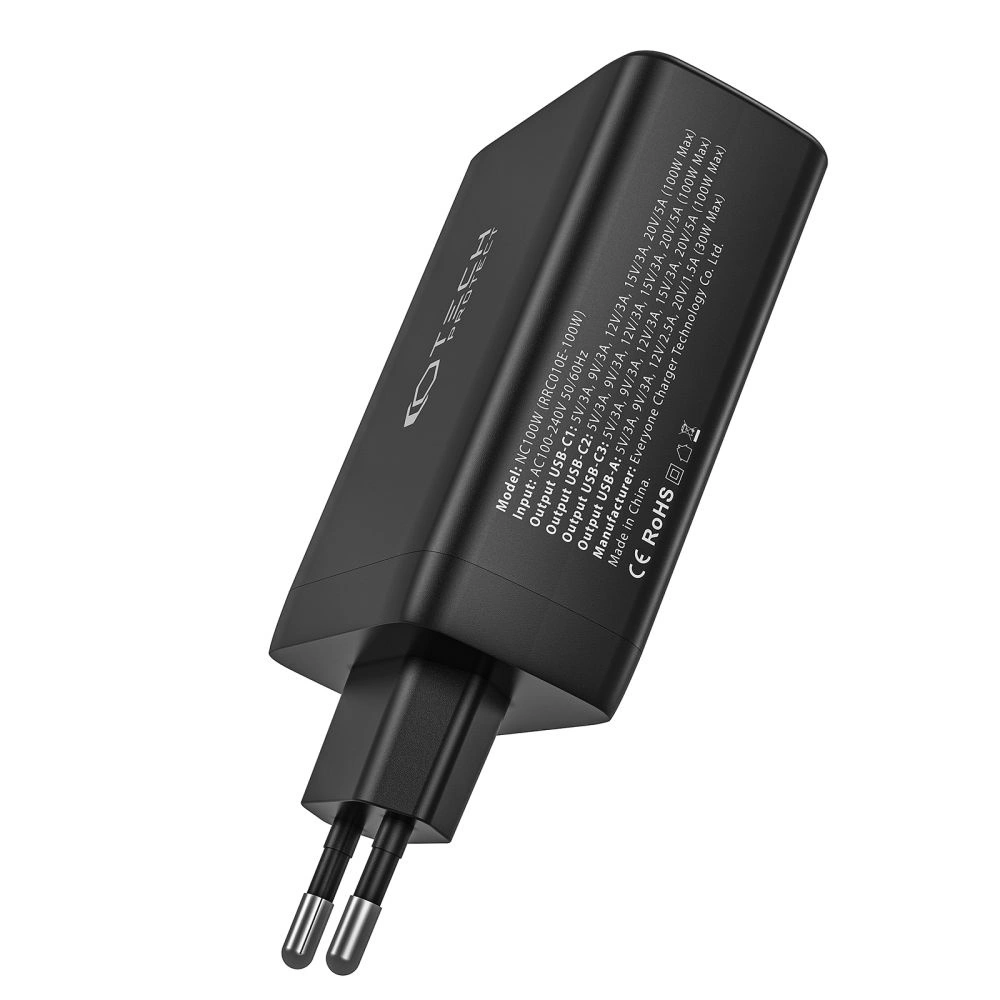 Hurtownia GSM - Încărcătorul de rețea Tech-Protect NC100W-GaN Încărcător de rețea cu 4 porturi PD 100W QC 3.0 Negru - THP2168 - {ean13} - Hurt