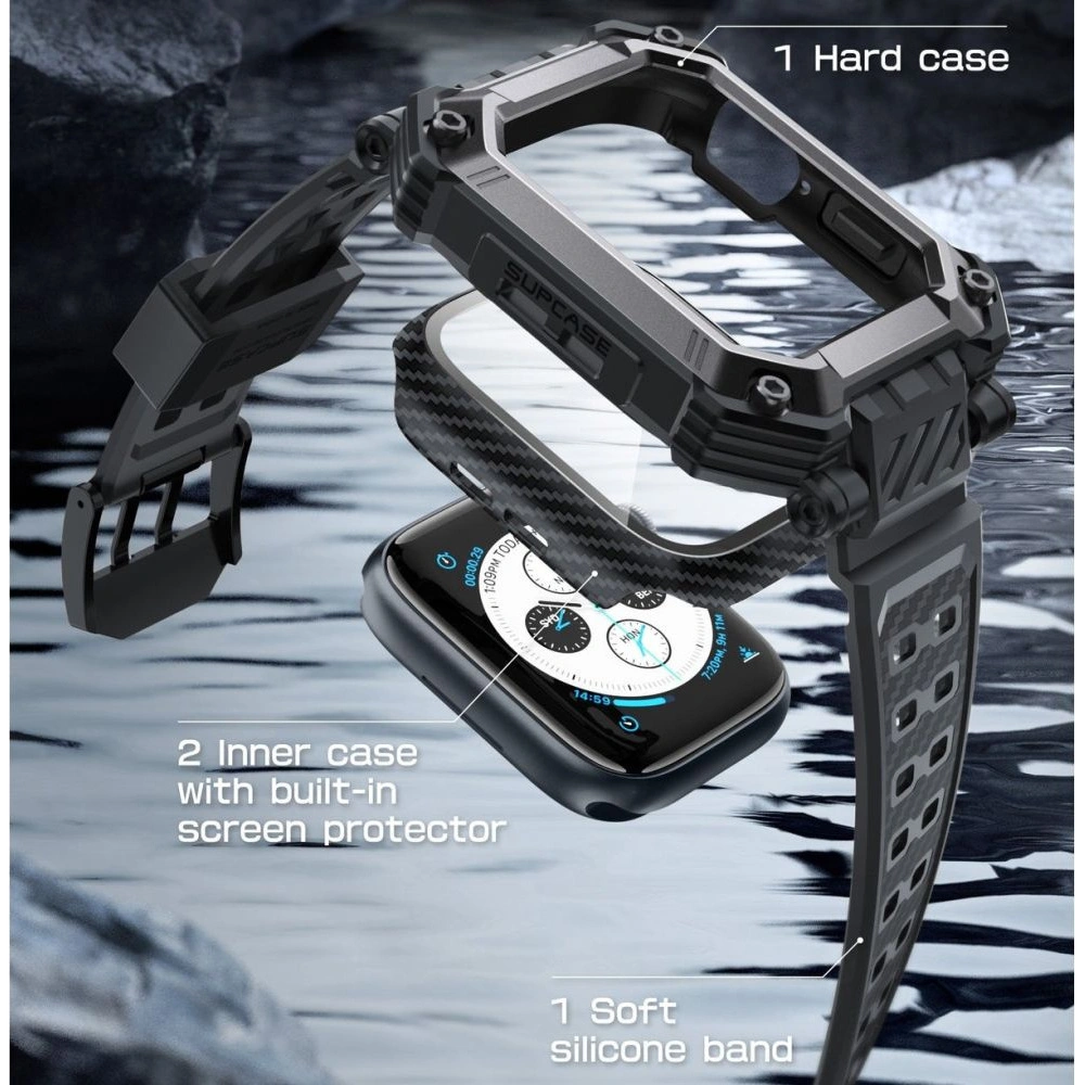 Hurtownia GSM - Sada pouzdra + sklo Supcase Unicorn Beetle Pro Apple Watch 4/5/6/7/SE/8/9 44/45mm Černá - SPC367 - {ean13} - Hurt
