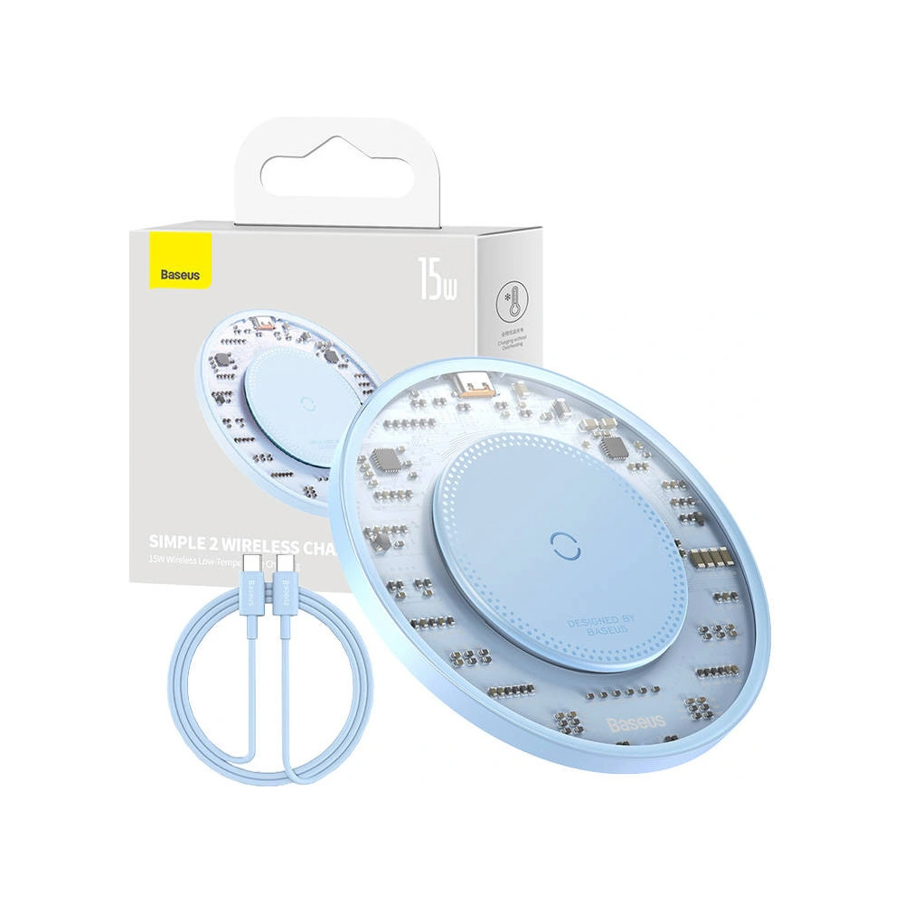 Hurtownia GSM - Drahtloses Ladegerät Baseus Simple 2 15W + USB-C/USB-C-Kabel (blau) - BSU4520 - {ean13} - Hurt