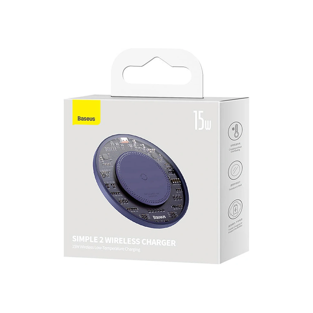 Ładowarka bezprzewodowa Baseus Simple 2 15W + kabel USB-C/USB-C (fioletowa)