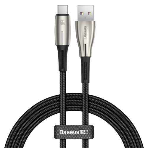Kabel Baseus Water Drop-shaped USB-A/USB-C LED 66W 6A 1m (czarny)