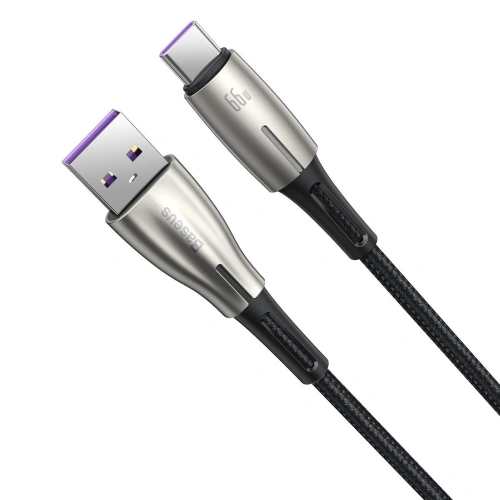 Kabel Baseus Water Drop-shaped USB-A/USB-C LED 66W 6A 1m (czarny)