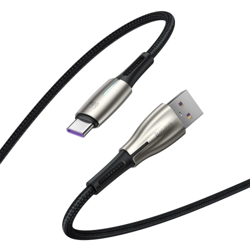 Kabel Baseus Water Drop-shaped USB-A/USB-C LED 66W 6A 1m (czarny)