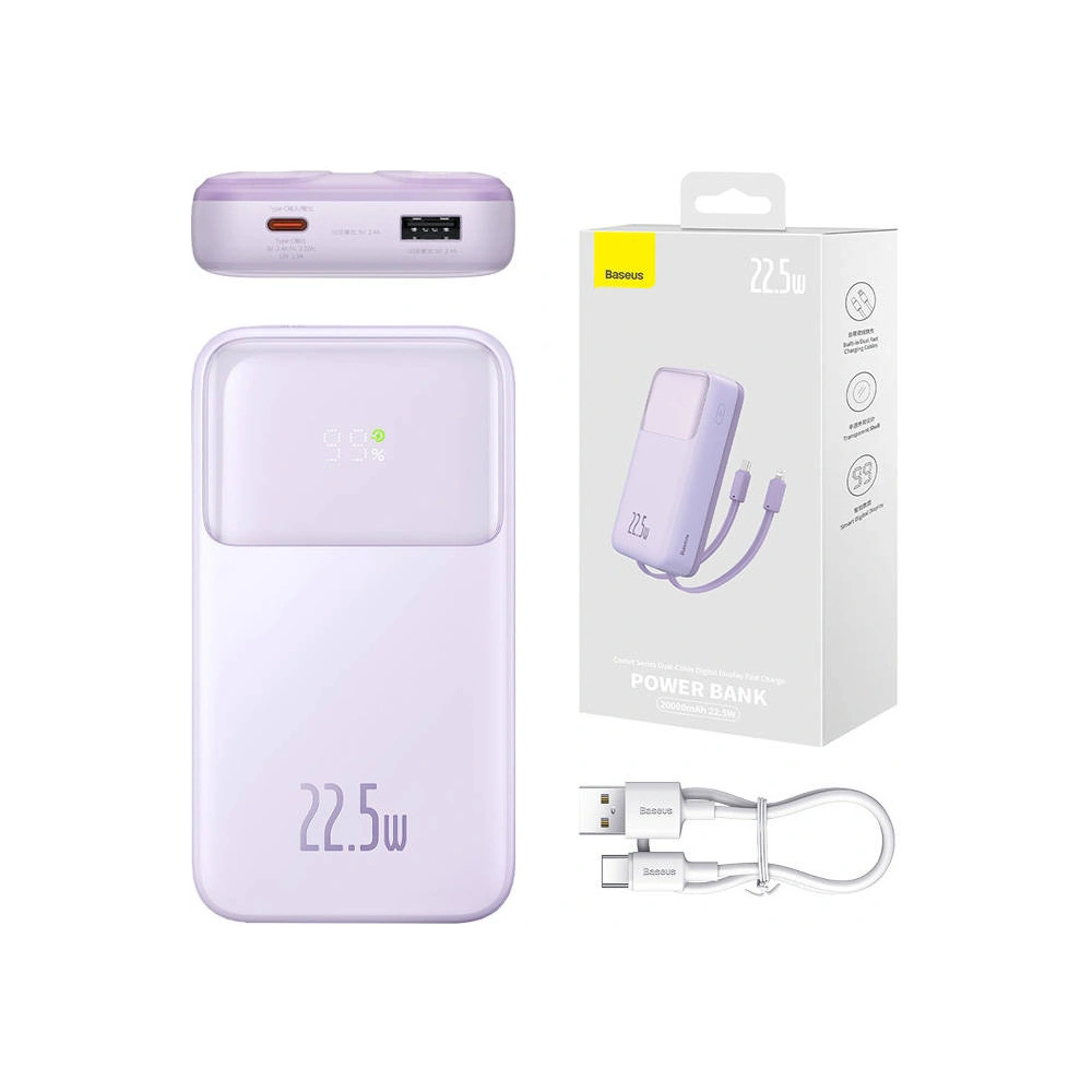 Hurtownia GSM - Powerbank Baseus Comet 20000mAh 22.5W + kabel USB-A/USB-C (fialový) - BSU4537 - {ean13} - Hurt