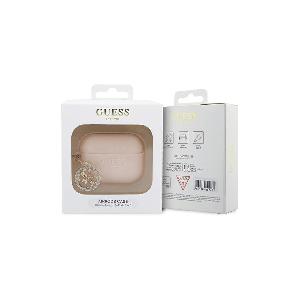 Hurtownia GSM - Etui Guess GUAP23DSLGHDP Apple AirPods Pro 2 tok rózsaszín/rozsdamentes 3D Gumi 4G Gyémánt Charm - GUE2677 - {ean13} - Hurt
