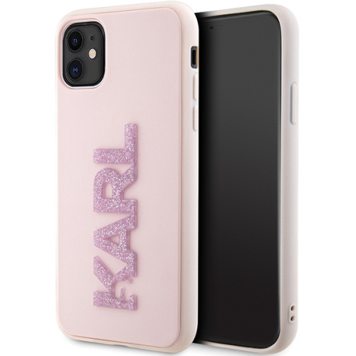 Karl Lagerfeld Distributor - 3666339166397 - KLD1605 - Karl Lagerfeld KLHCN613DMBKCP Apple iPhone 11/XR pink hardcase 3D Rubber Glitter Logo - B2B homescreen