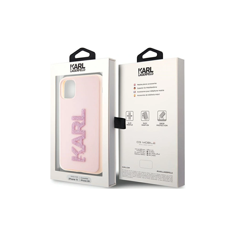 Wholesale Karl Lagerfeld KLHCN613DMBKCP Apple iPhone 11/XR pink hardcase 3D Rubber Glitter Logo - KLD1605 - {ean13} - Hurt