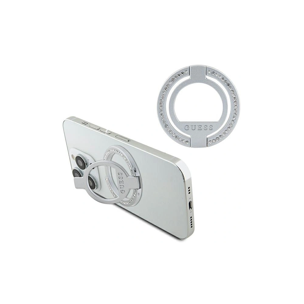 Hurtownia GSM - Uchwyt pe deget Guess MagSafe Ring Stand GUMRSALDGS argintiu/silver cu strass - GUE2688 - {ean13} - Hurt