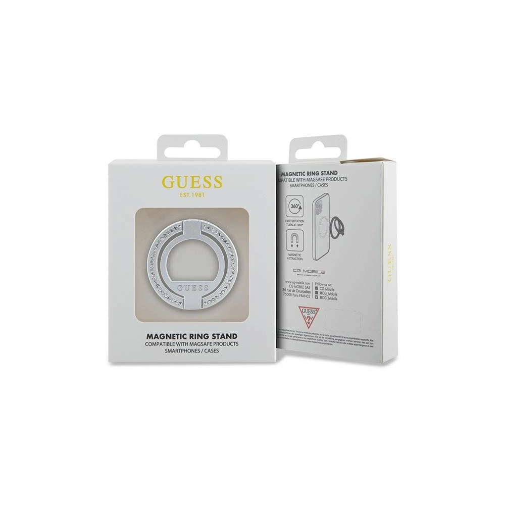 Hurtownia GSM - Uchwyt pe deget Guess MagSafe Ring Stand GUMRSALDGS argintiu/silver cu strass - GUE2688 - {ean13} - Hurt