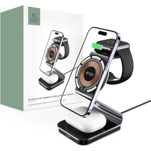 Hurtownia GSM - Ładowarka bezprzewodowa Tech-Protect Qi15W-A29 3in1 Magnetic MagSafe Wireless Charger Black - THP2187 - {ean13} - Hurt