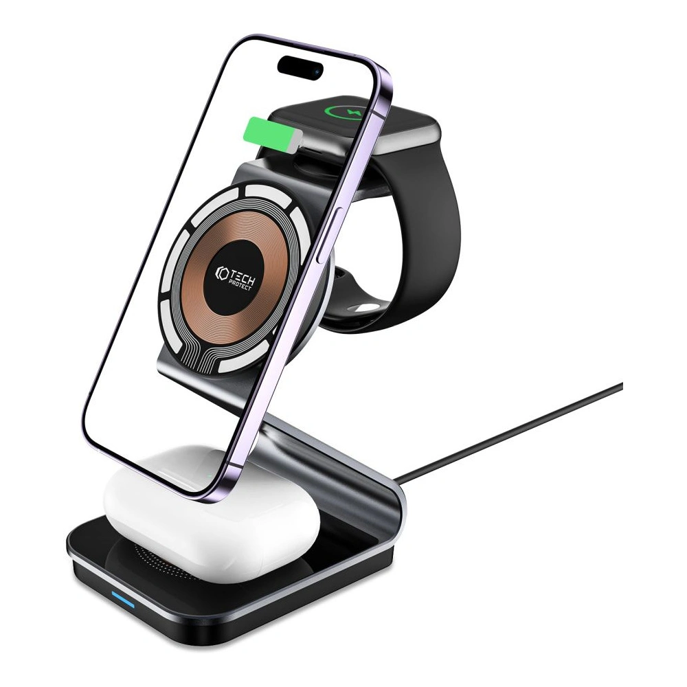 Hurtownia GSM - Încărcător wireless Tech-Protect Qi15W-A29 3in1 Magnetic MagSafe Wireless Charger Black - THP2187 - {ean13} - Hurt