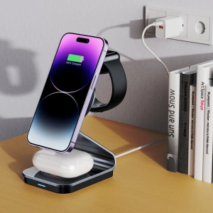 Hurtownia GSM - Vezeték nélküli töltő Tech-Protect Qi15W-A29 3in1 Magnetic MagSafe vezeték nélküli töltő Fekete - THP2187 - {ean13} - Hurt