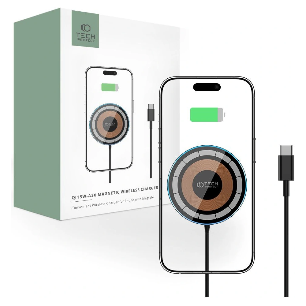 Hurtownia GSM - Încărcător wireless Tech-Protect Qi15W-A30 Magnetic Magsafe Wireless Charger Negru - THP2188 - {ean13} - Hurt