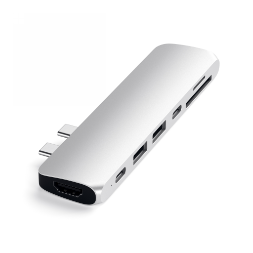 Hurtownia Satechi - 879961006884 - STH77 - Hub Adapter Satechi Pro z podwójnym USB-C do Apple MacBook 2x USB-A, 4K HDMI, czytnik kart micro/SD (srebrny) - B2B homescreen