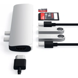 Hurtownia GSM - Hub Adapter Satechi Pro dupla USB-C-vel az Apple MacBookhoz 2x USB-A, 4K HDMI, micro/SD kártyaolvasó (ezüst) - STH77 - {ean13} - Hurt