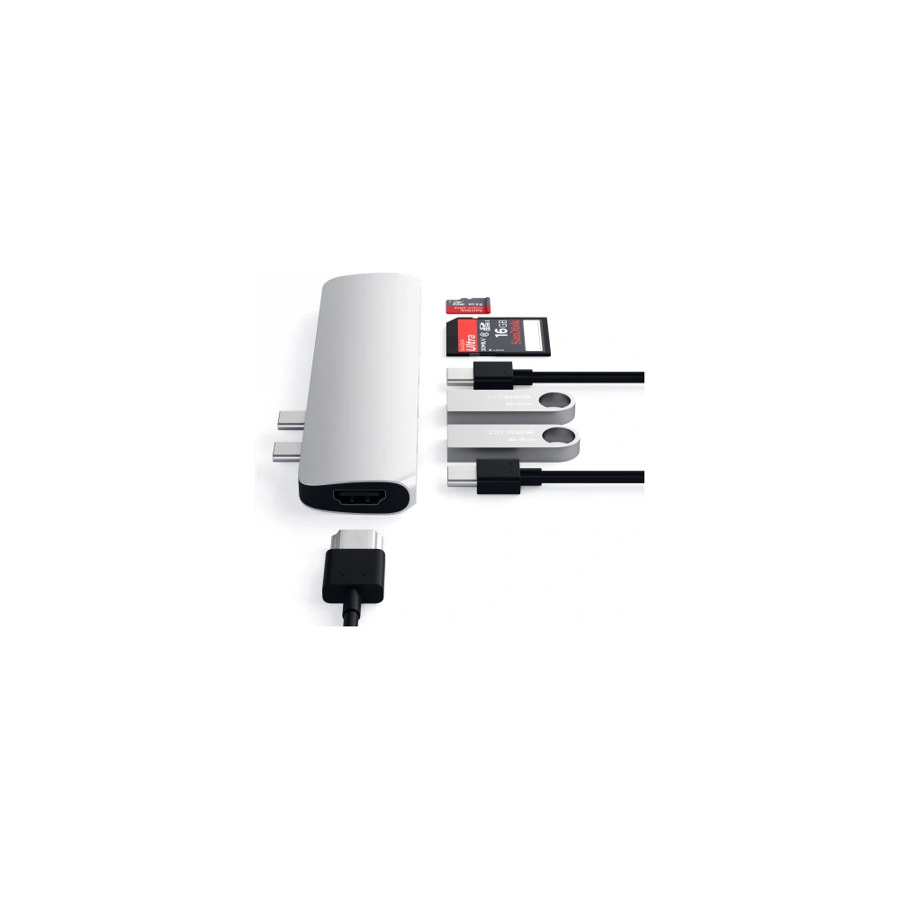 Wholesale Satechi Pro Hub with double USB-C for Apple MacBook 2x USB-C, 2x USB-A, 4K HDMI, micro/SD card reader (silver) - STH77 - {ean13} - Hurt