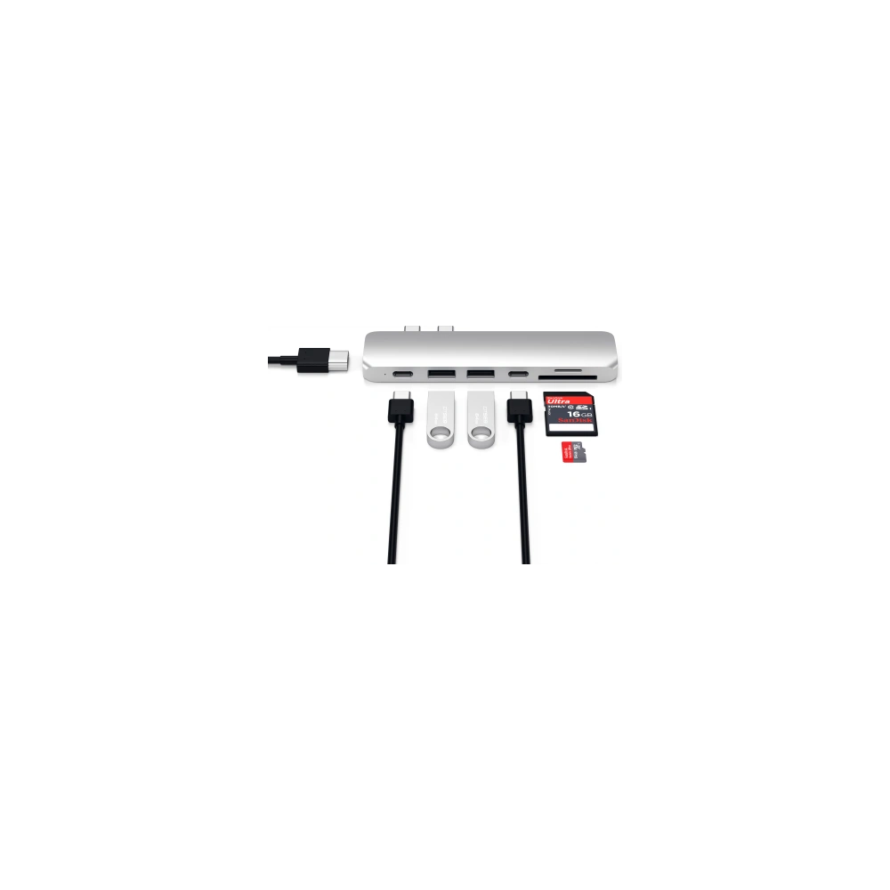 Wholesale Satechi Pro Hub with double USB-C for Apple MacBook 2x USB-C, 2x USB-A, 4K HDMI, micro/SD card reader (silver) - STH77 - {ean13} - Hurt