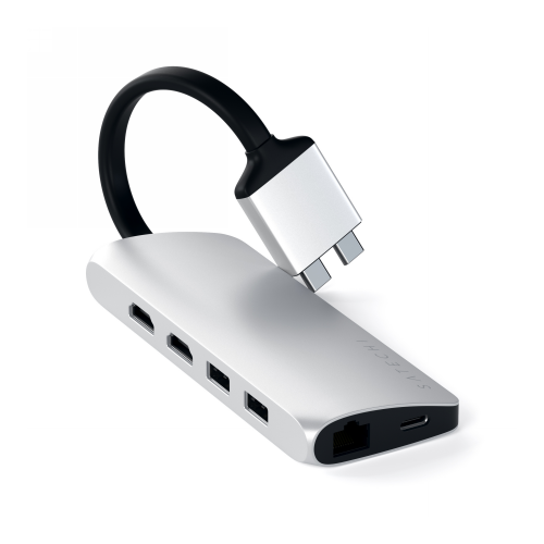 Hurtownia Satechi - 879961008383 - STH79 - Adapter Satechi Dual Multimedia Type-C do MacBook z podwójnym USB-C, PD, 60W, 2x USB-A, 2x HDMI 4K - B2B homescreen