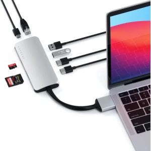 Hurtownia GSM - Adapter Satechi Dual Multimedia Type-C do MacBook z podwójnym USB-C, PD, 60W, 2x USB-A, 2x HDMI 4K - STH79 - {ean13} - Hurt