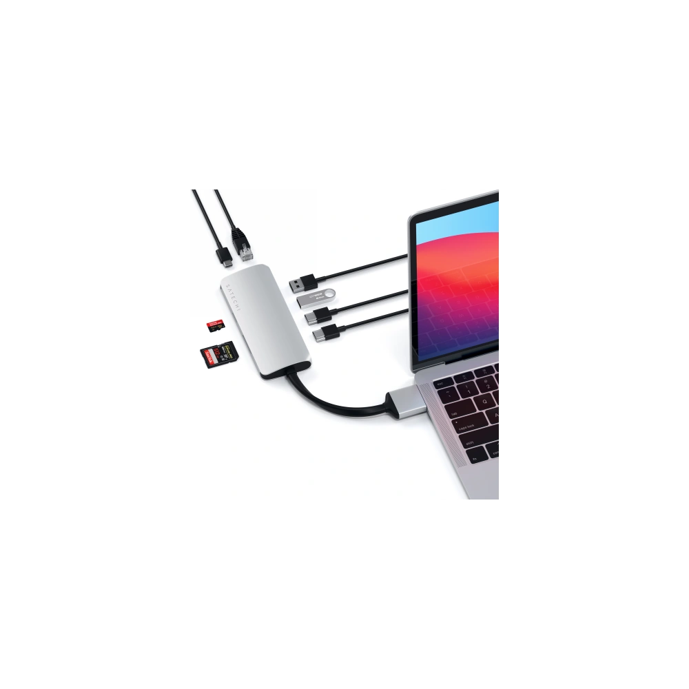 Hurtownia GSM - Adapter Satechi Dual Multimedia Type-C MacBookhoz, dupla USB-C, PD, 60W, 2x USB-A, 2x HDMI 4K - STH79 - {ean13} - Hurt