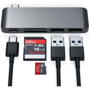 Hurtownia GSM - Hub Satechi Type-C USB Pass-through mobilis USB-C eszközök számára 60W, 2x USB-A, micro/SD kártyaolvasó space gray - STH82 - {ean13} - Hurt