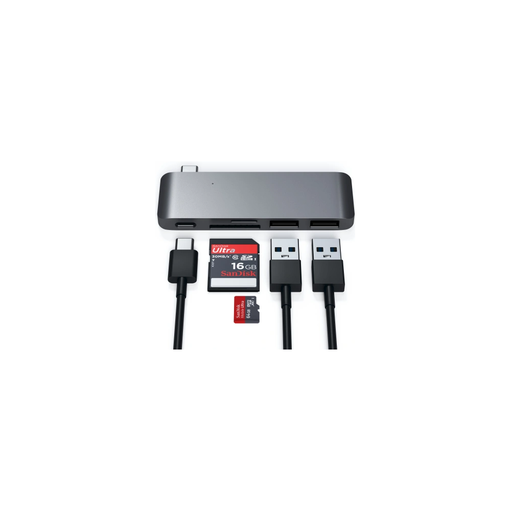 Hurtownia GSM - Hub Satechi Type-C USB Pass-through mobilis USB-C eszközök számára 60W, 2x USB-A, micro/SD kártyaolvasó space gray - STH82 - {ean13} - Hurt