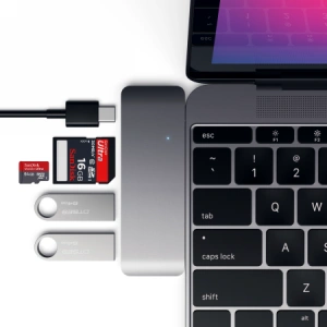 Hurtownia GSM - Hub Satechi Type-C USB Pass-through do urządzeń mobilnych USB-C 60W, 2x USB-A, czytnik kart micro/SD space gray - STH82 - {ean13} - Hurt
