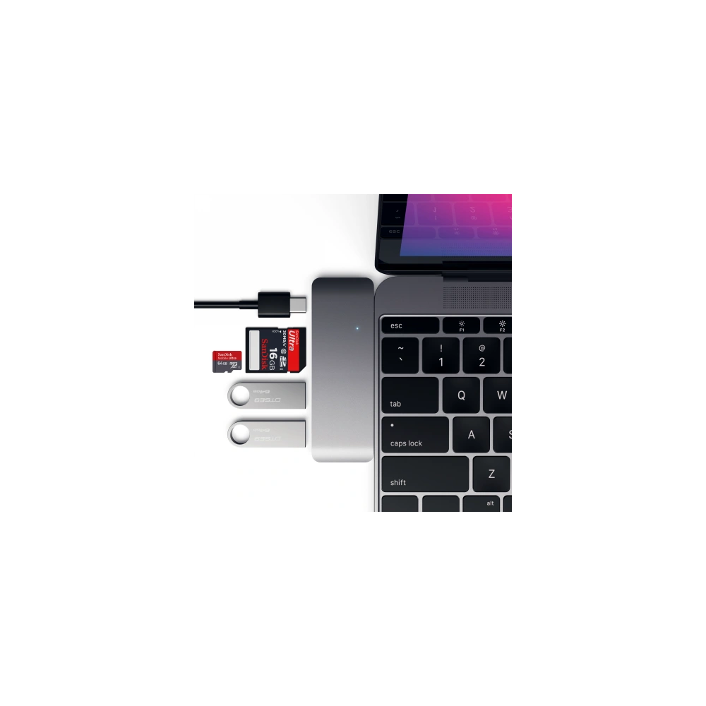 Hurtownia GSM - Hub Satechi Type-C USB Pass-through mobilis USB-C eszközök számára 60W, 2x USB-A, micro/SD kártyaolvasó space gray - STH82 - {ean13} - Hurt