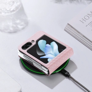 Hurtownia GSM - Etui Samsung Galaxy Z Flip 5 5G aus Leder mit Klappe Geldbörse Rückenschutzhülle Dux Ducis Bril rosa - DDS1798 - {ean13} - Hurt