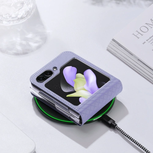 Etui Samsung Galaxy Z Flip 5 5G skórzane z klapką portfel pokrowiec na tył Dux Ducis Bril fioletowe