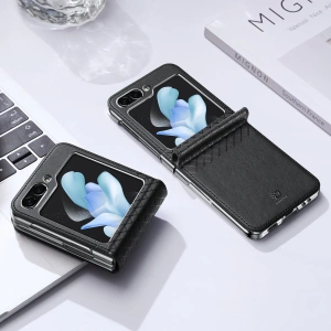 Hurtownia GSM - Etui Samsung Galaxy Z Flip 5 5G aus Leder mit Klappe, Geldbörse, Rückenschale Dux Ducis Bril schwarz - DDS1800 - {ean13} - Hurt