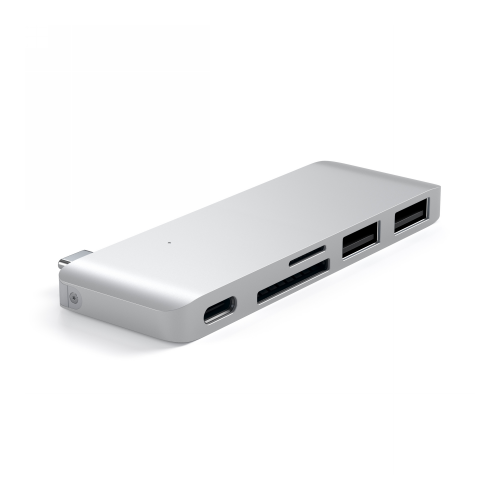 Satechi Distributor - 879961005610 - STH83 - Satechi Type-C USB Pass-through hub for mobile devices USB-C 60W, 2x USB-A, micro/SD card reader silver - B2B homescreen