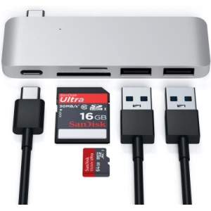 Hurtownia GSM - Hub Satechi Type-C USB Pass-through do urządzeń mobilnych USB-C 60W, 2x USB-A, czytnik kart micro/SD silver - STH83 - {ean13} - Hurt