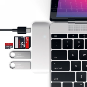 Hurtownia GSM - Hub Satechi Type-C USB Pass-through do urządzeń mobilnych USB-C 60W, 2x USB-A, czytnik kart micro/SD silver - STH83 - {ean13} - Hurt