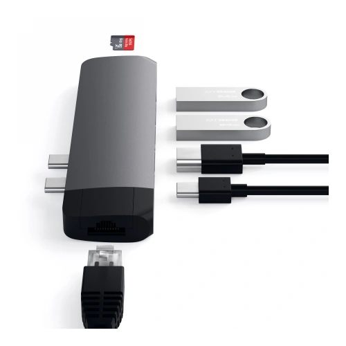 Hub Satechi Type-C Pro z podwójnym USB-C do MacBook USB-C, PD, 87W, 2x USB-A, HDMI 4K, czytnik kart micro/SD