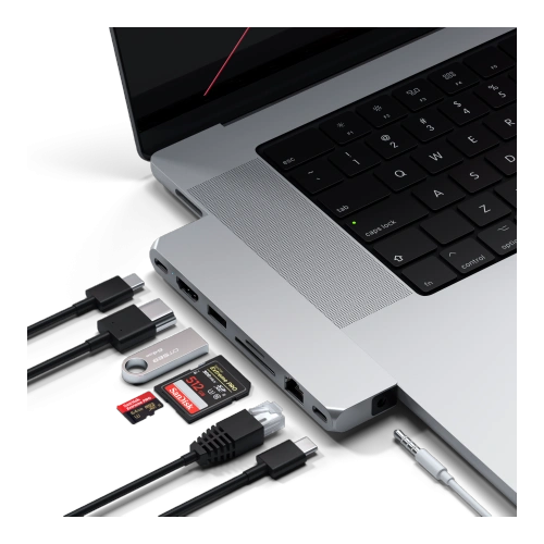 Hub Satechi Pro Max z podwójnym USB-C do MacBook 2x USB-C, USB-A, 4K HDMI, czytnik kart micro/SD, Ethernet
