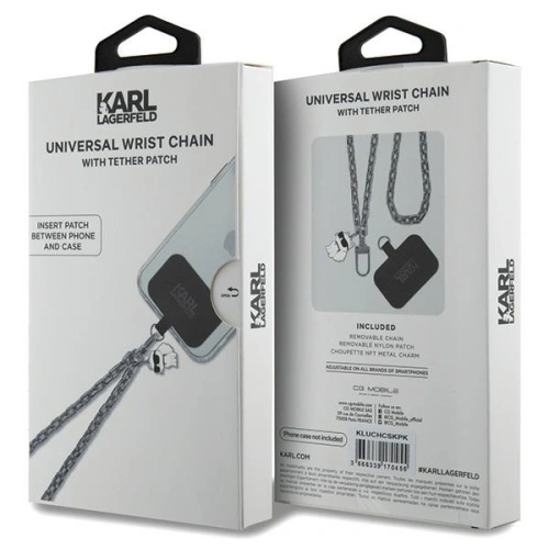 Pasek Karl Lagerfeld KLUCHCSKPK Universal Hand Strap Choupette srebrny