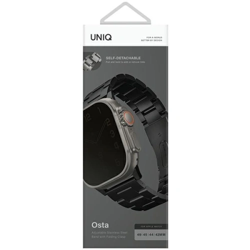 Pasek UNIQ Osta Apple Watch 4/5/6/7/SE/8/9/Ultra 44/45/49mm Stainless Steel czarny/midnight black