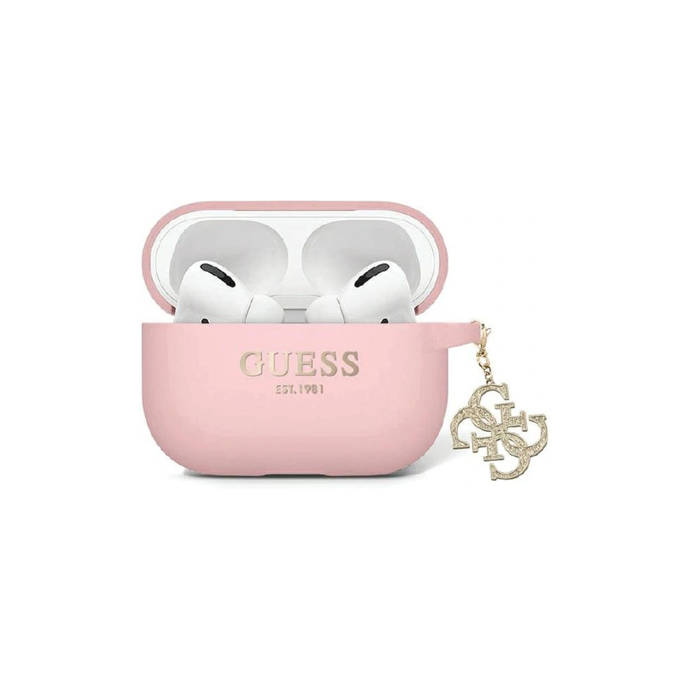 Hurtownia GSM - Etui Guess GUAP2LECG4P Apple AirPods Pro 2 kryt Liquid Silicone Glitter Triangle Charm růžový/pink - GUE2718 - {ean13} - Hurt