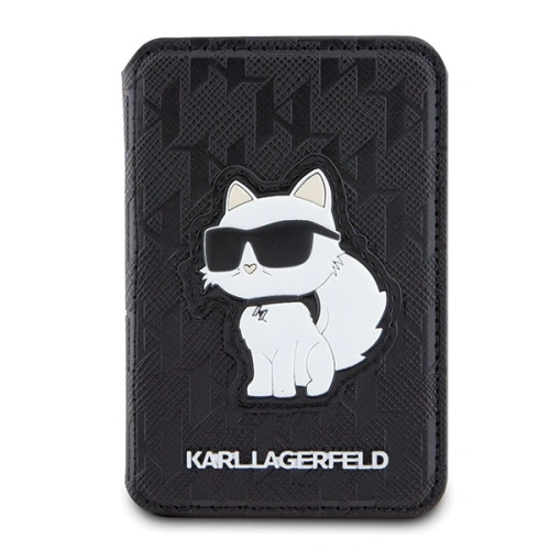 Kieszeń na karty Karl Lagerfeld KLWMSPSAKHCK Wallet Card Slot Stand Saffiano Monogram Choupette MagSafe czarny/black