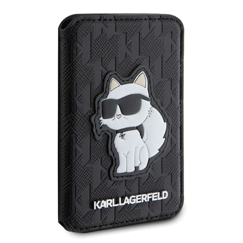 Kieszeń na karty Karl Lagerfeld KLWMSPSAKHCK Wallet Card Slot Stand Saffiano Monogram Choupette MagSafe czarny/black