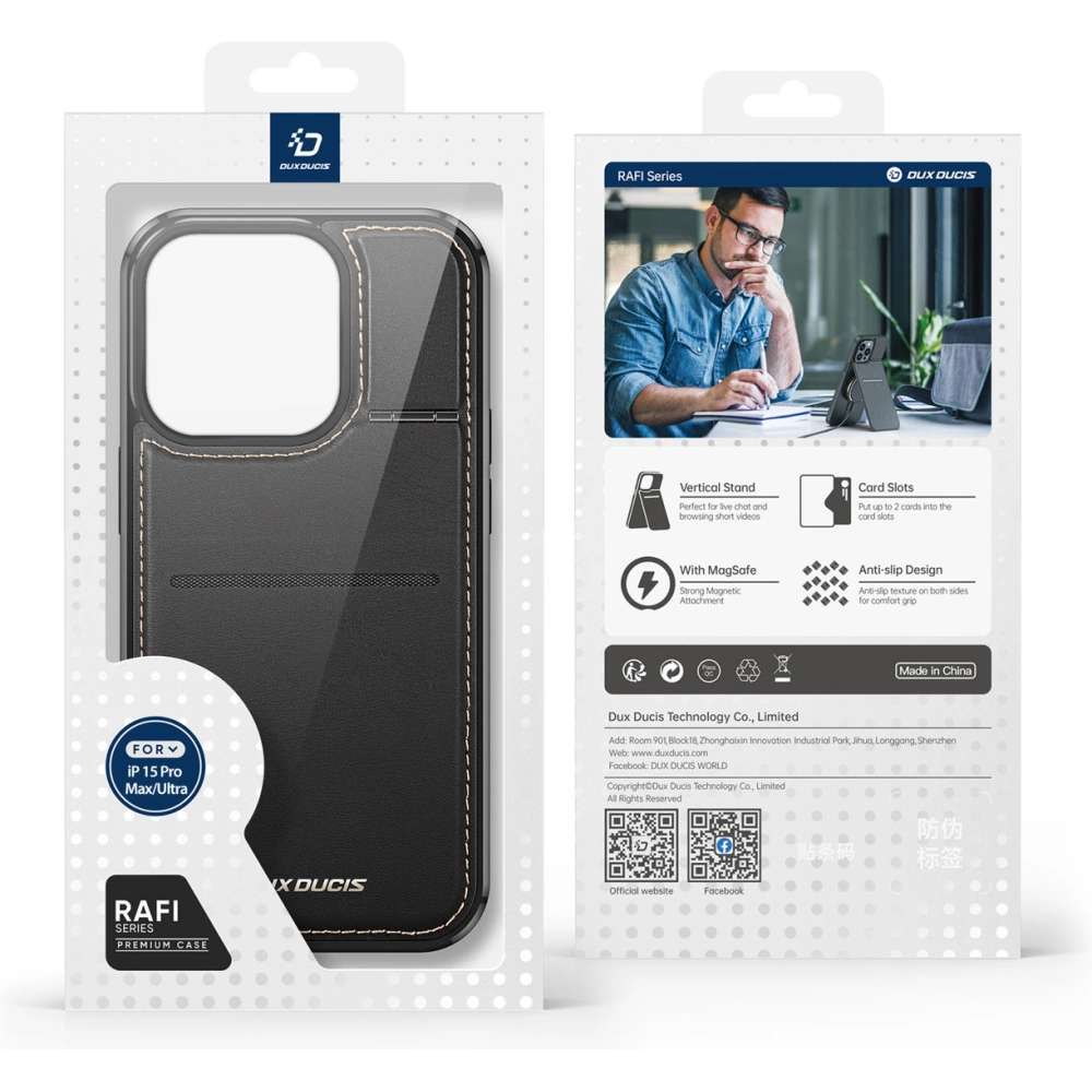 Hurtownia GSM - Etui Dux Ducis RFID Rafi Mag Apple iPhone 15 Pro Max MagSafe peněženka s podložkou 3w1 černé - DDS1801 - {ean13} - Hurt